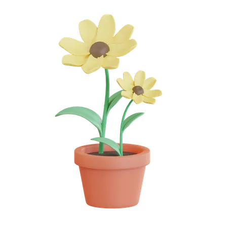 Yellow Flower Plant Pot  3D Icon