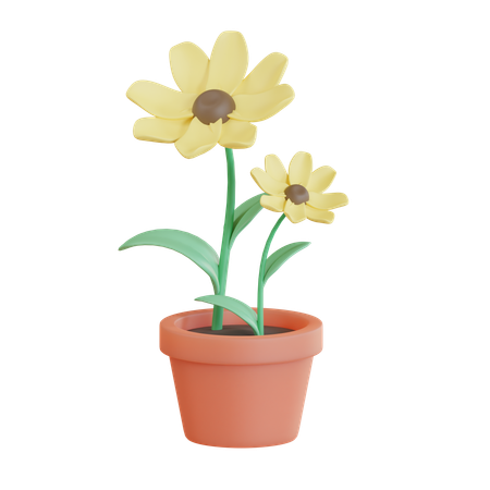 Yellow Flower Plant Pot  3D Icon