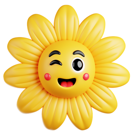 Yellow Flower with Winking Face  3D Icon
