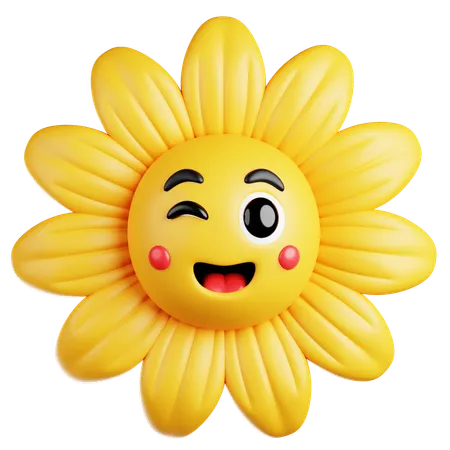 Yellow Flower with Winking Face  3D Icon