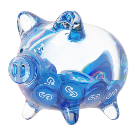 Yfi Clear Glass Piggy Bank With Decreasing Piles Of Crypto Coins  3D Icon