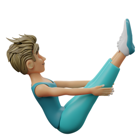 Yoga Boy Doing Boat Pose  3D Illustration