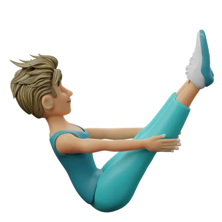 Yoga Boy Doing Boat Pose  3D Illustration