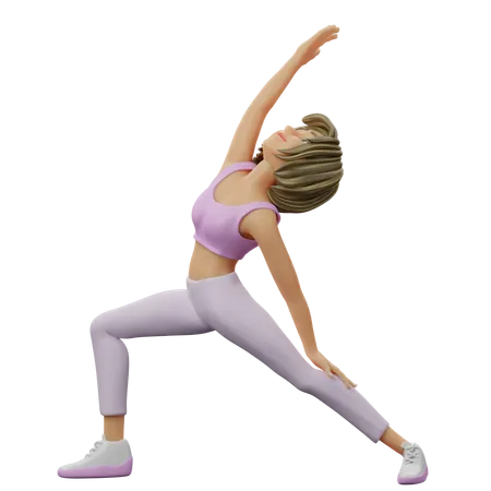 Yoga Girl faisant la pose du guerrier  3D Illustration