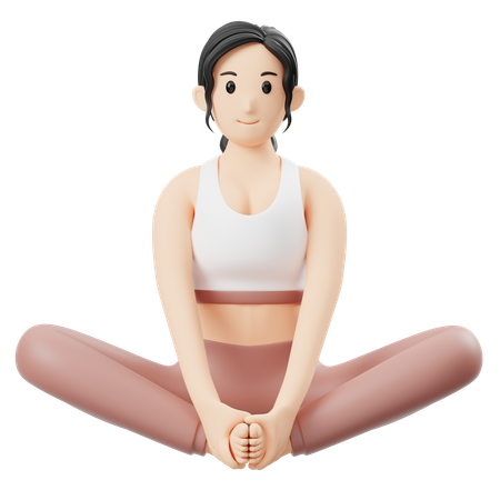 Baddha Konasana 포즈를 취하는 요가 소녀  3D Illustration