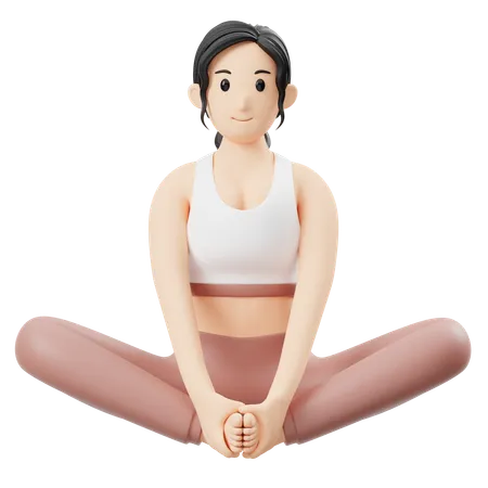 Baddha Konasana 포즈를 취하는 요가 소녀  3D Illustration