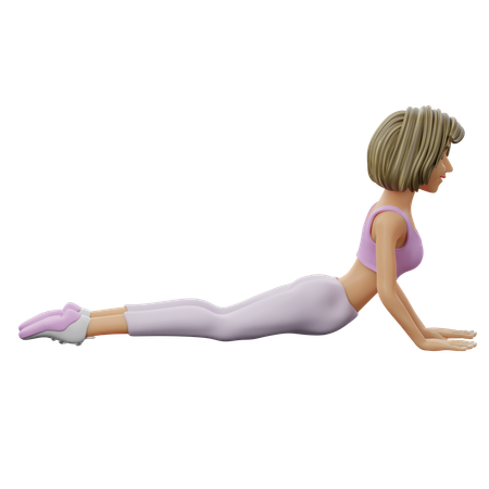 Yoga Girl Doing Cobra Pose  3D Illustration