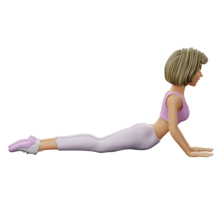 Yoga Girl Doing Cobra Pose  3D Illustration