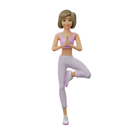 Yoga Girl Doing Tree Pose  3D Illustration