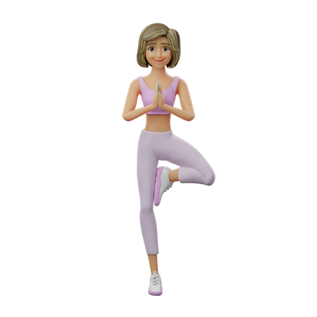 Yoga Girl Doing Tree Pose  3D Illustration