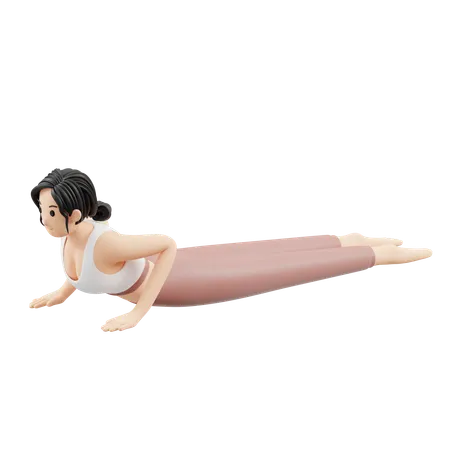 ヴィンヤサポーズをするヨガの女の子  3D Illustration