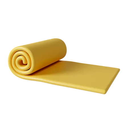 3 D Yellow Yoga Mat Fitness And Health Exercise Equipment Icon Isolated On Yellow Background 3 D Rendering Illustration Clipping Path 3D Icon