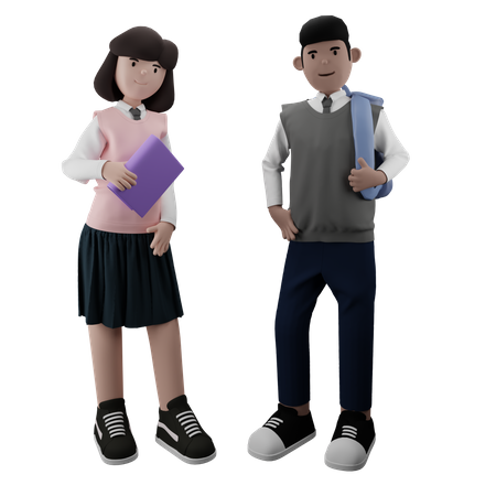 Young boy and girl student  3D Illustration