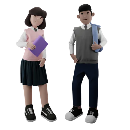 Young boy and girl student  3D Illustration