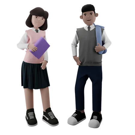 Young boy and girl student 3D Illustration