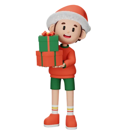 Young boy Bring Gift  3D Illustration