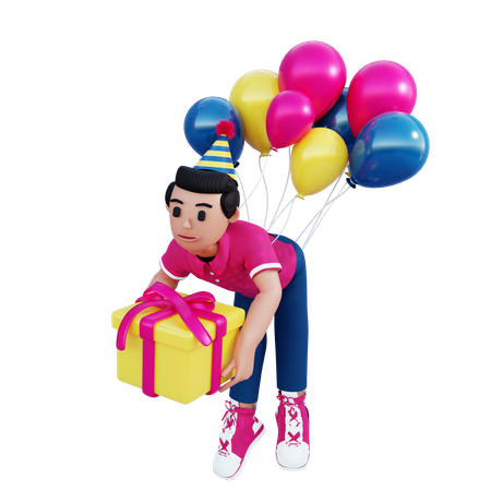 Young Boy Carrying Happy New Year Gift  3D Illustration