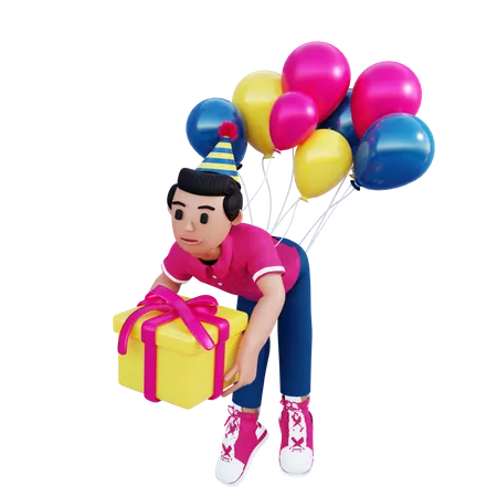 Young Boy Carrying Happy New Year Gift  3D Illustration