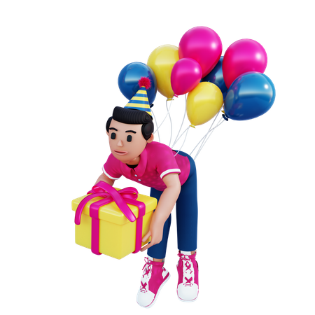 Young Boy Carrying Happy New Year Gift 3D Illustration