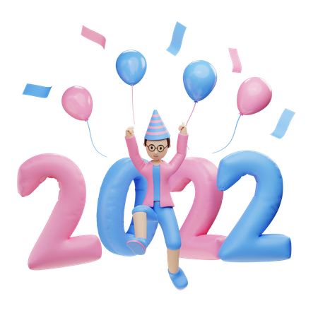 Young boy celebrate 2022 new year  3D Icon
