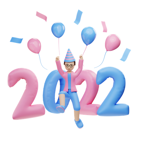 Young boy celebrate 2022 new year 3D Illustration