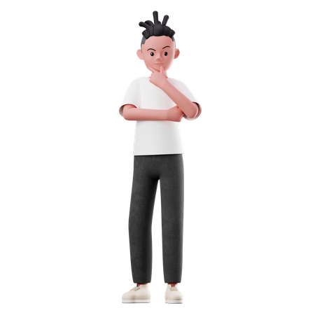 Young Boy Character with Curious Pose  3D Illustration