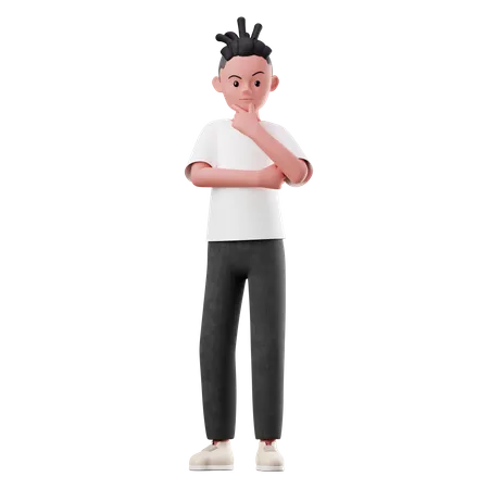 Young Boy Character with Curious Pose  3D Illustration