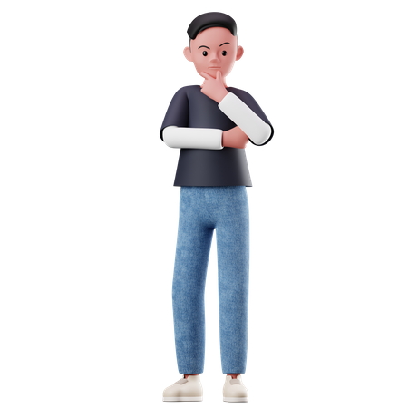 Young Boy Character With Curious Pose  3D Illustration