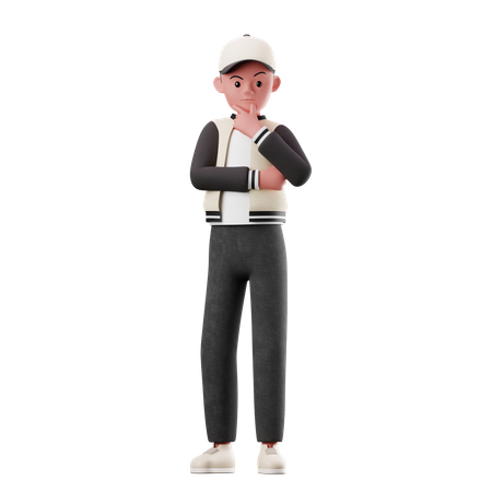 Young Boy Character With Curious Pose  3D Illustration