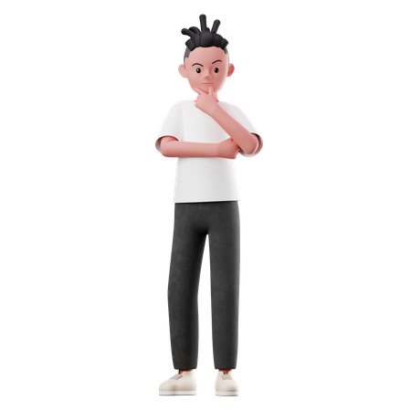 Young Boy Character with Curious Pose 3D Illustration