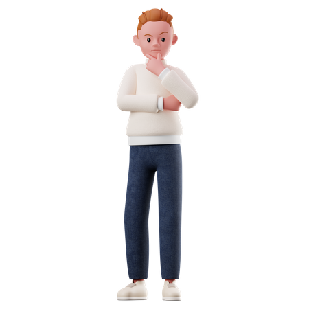Young Boy Character With Curious Pose 3D Illustration