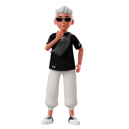 Young Boy Character With Curious Pose  3D Illustration