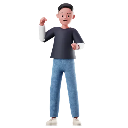 Young Boy Character With Happy Pose  3D Illustration