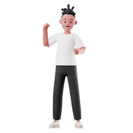 Young Boy Character with Happy Pose 3D Illustration