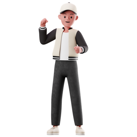 Young Boy Character With Happy Pose 3D Illustration