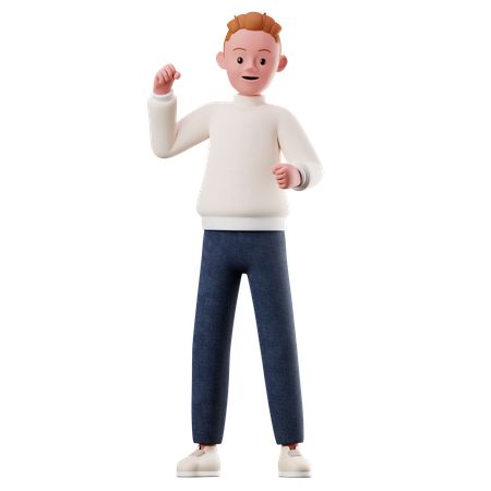 Young Boy Character With Happy Pose 3D Illustration