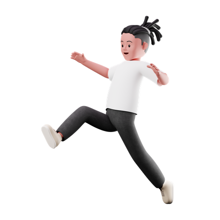 Young Boy Character with Long Jumping Pose  3D Icon