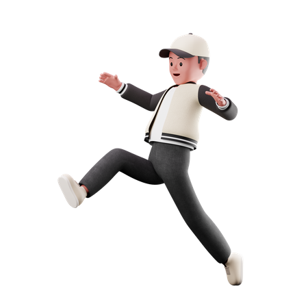 Young Boy Character With Long Jumping Pose  3D Icon