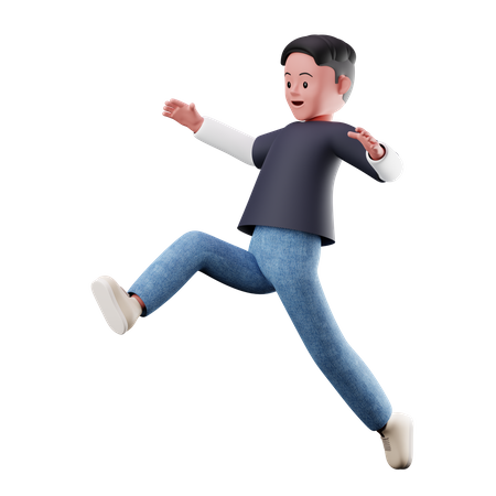 Young Boy Character With Long Jumping Pose  3D Icon