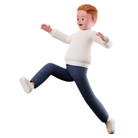 Young Boy Character With Long Jumping Pose  3D Icon