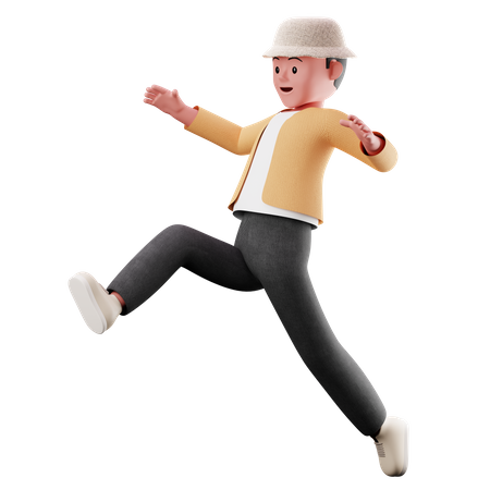 Young Boy Character With Long Jumping Pose  3D Icon