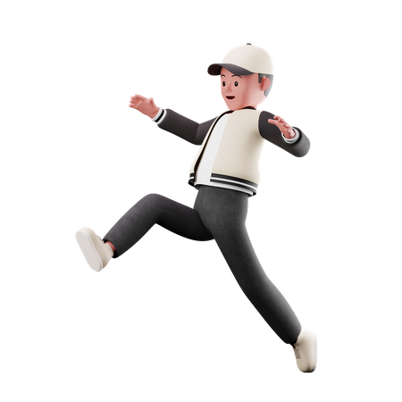 Young Boy Character With Long Jumping Pose  3D Illustration