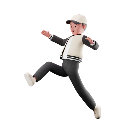 Young Boy Character With Long Jumping Pose  3D Illustration