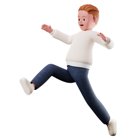 Young Boy Character With Long Jumping Pose 3D Illustration