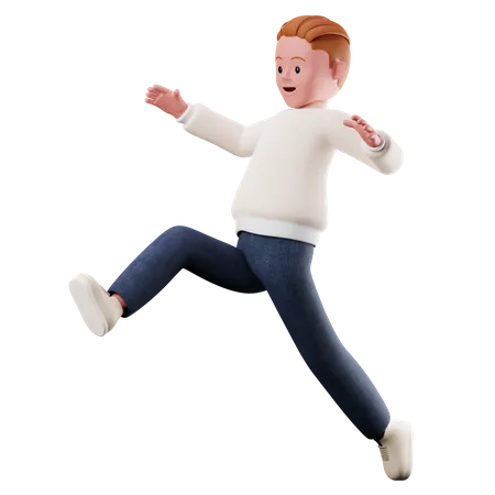 Young Boy Character With Long Jumping Pose  3D Illustration