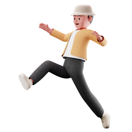 Young Boy Character With Long Jumping Pose 3D Illustration