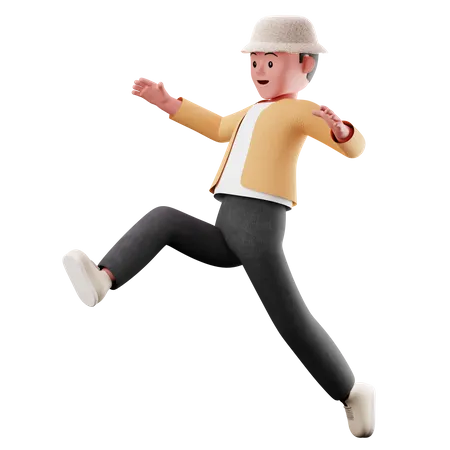 Young Boy Character With Long Jumping Pose  3D Illustration