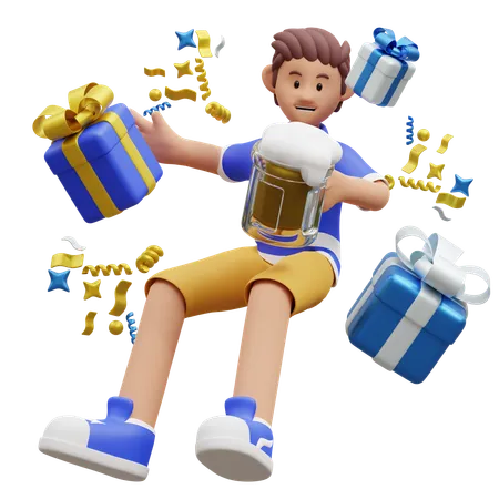 Young Boy Cheers Drink  3D Illustration