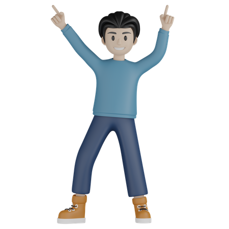 Young boy dancing and pointing up  3D Illustration