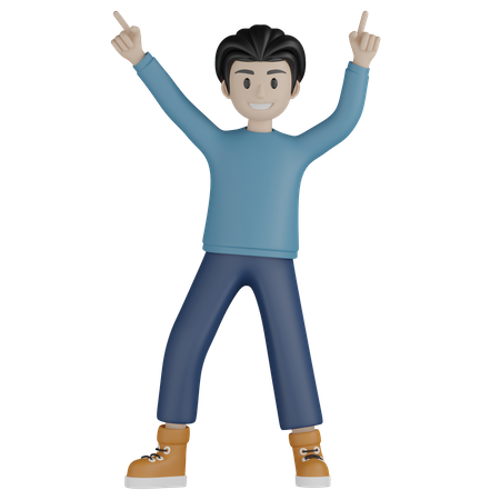 Young boy dancing and pointing up 3D Illustration